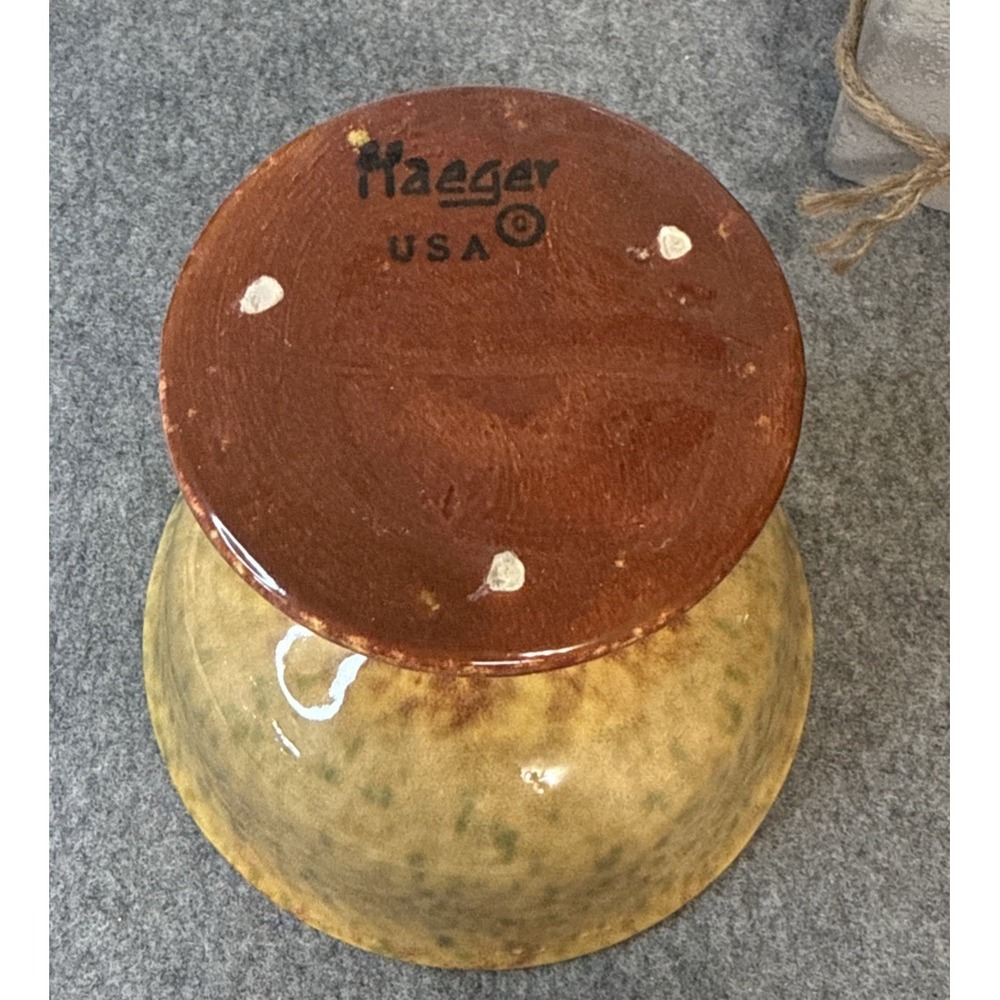 Vintage Haeger USA Gold Green Orange Drip Glaze Pedestal Compote Planter - Picture 3 of 6